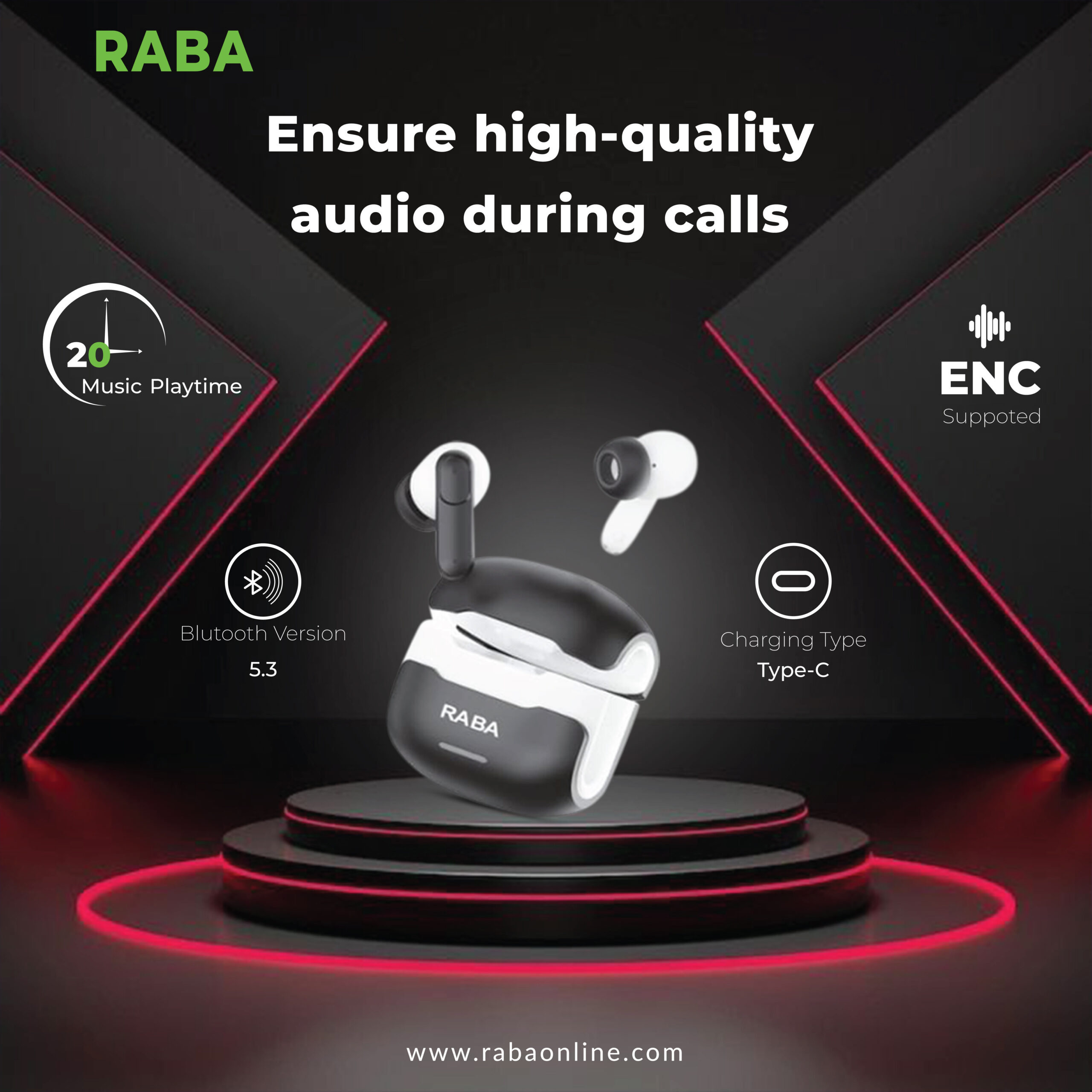 RABA C21 ENC True Wireless Earbuds- RABA C21 ENC True Wireless Earbuds - Image 1