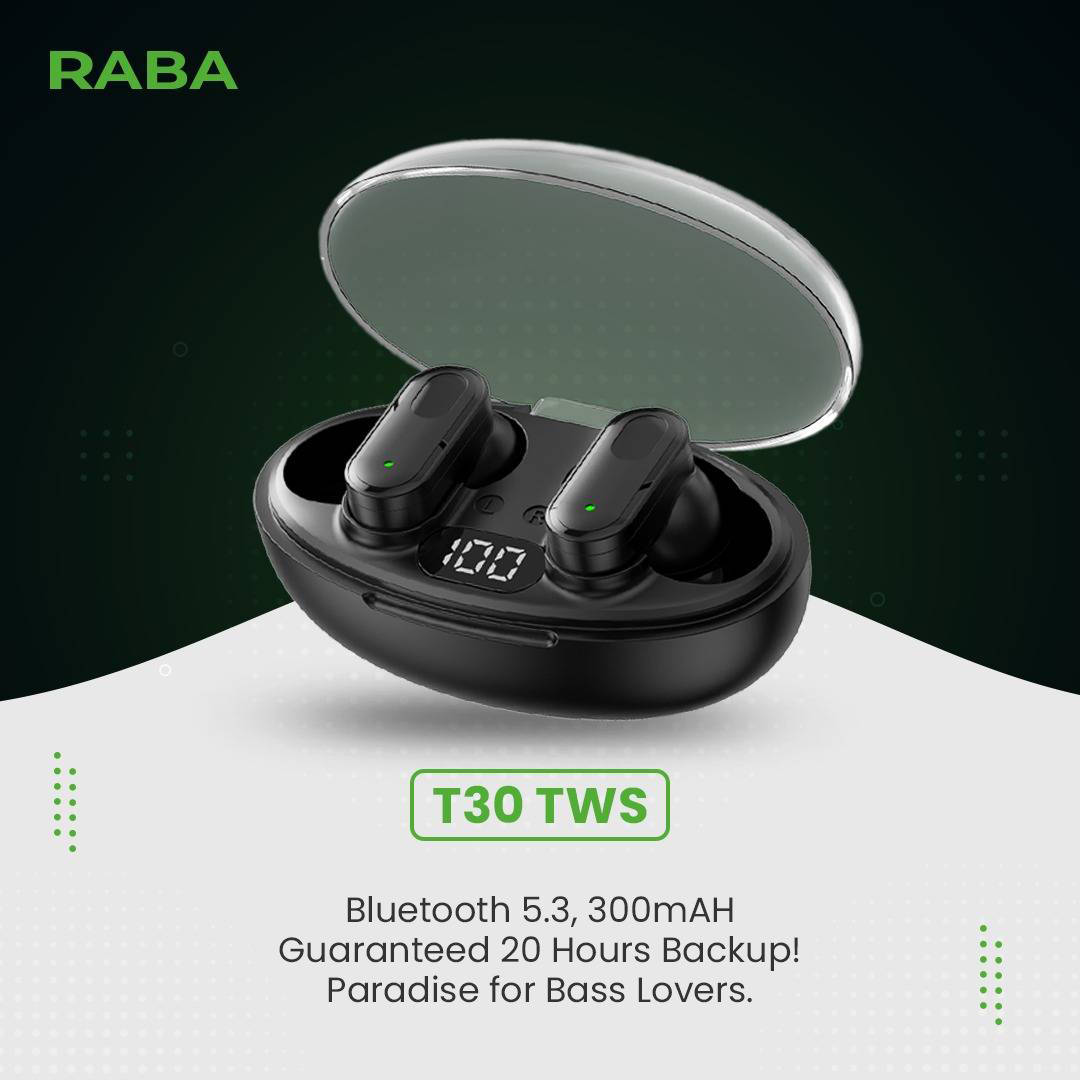 Raba T30 Earbuds Raba T30 TWS Wireless Earbuds - Image 1