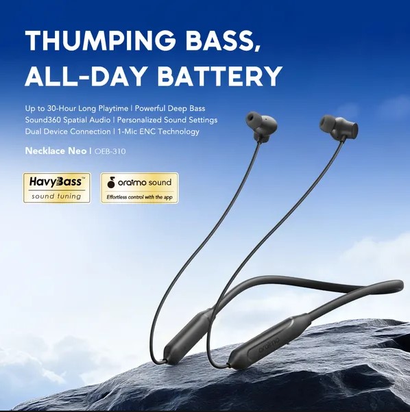 oraimo Necklace Neo Powerful Bass 30hr Playingtime Wireless Neckband Headphone Oraimo Necklace Neo Wireless Neckband Headphone - Image 1