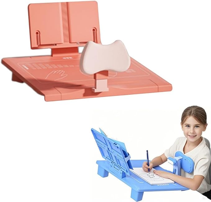 chislim Sitting Posture Corrector for Kids,Student Desktop Writing Board with Book Stand,Height Adjustable,Prevent Myopia,Fits Most Study Tables (Pink) Chislim Kids Adjustable Sitting Posture Corrector Writing Board with Book Stand (Pink) - Image 1